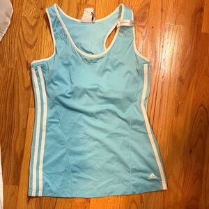 Adidas Women's Light Blue Tank Top with White Stripes - M